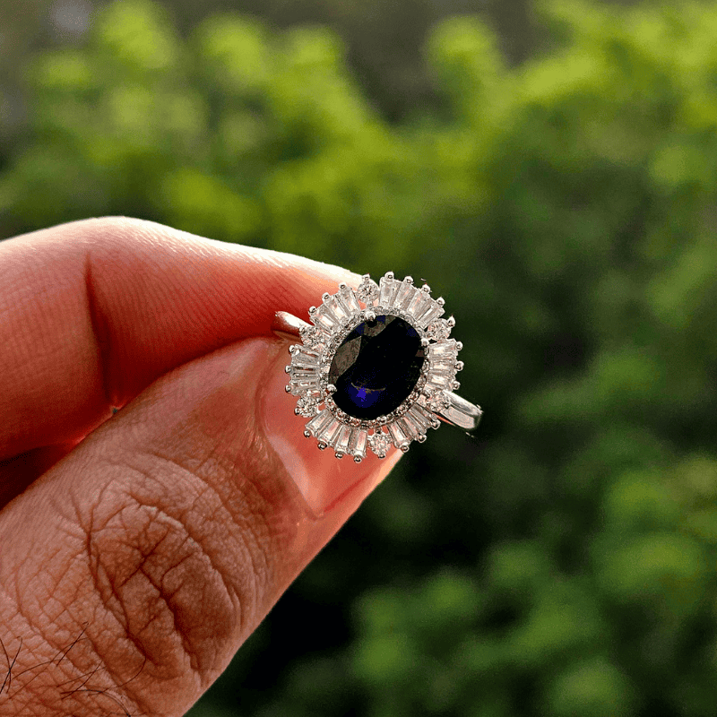 Real Blue Sapphire Stone 925 Italian Silver Ring for Ladies