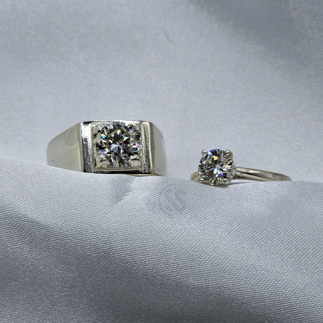Silver Couple Rings with Moissanite Diamonds