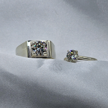 Silver Couple Rings with Moissanite Diamonds