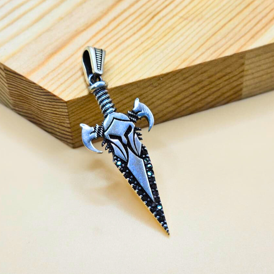 925 Sterling Silver Turkish Pendant for Gents with Black Zircon Stones