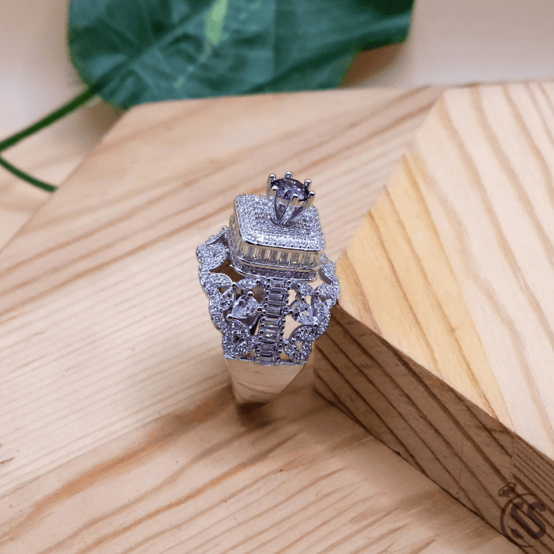 Italian 925 Silver Antique Style Ring – Heavy Design with Rhodium Plating