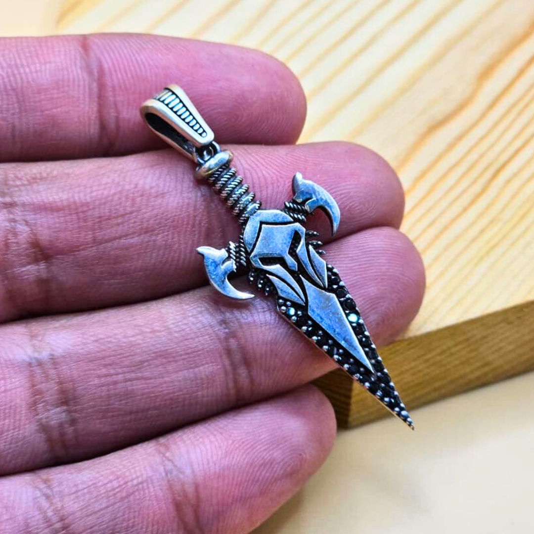 925 Sterling Silver Turkish Pendant for Gents with Black Zircon Stones