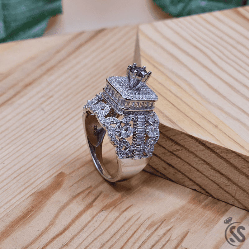 Italian 925 Silver Antique Style Ring – Heavy Design with Rhodium Plating