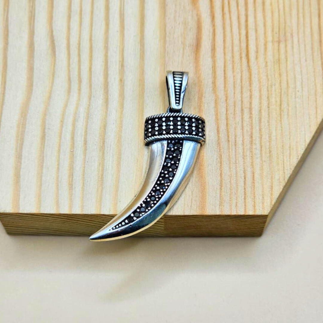 925 Sterling Silver Turkish Pendant for Gents with Black Zircon Stones