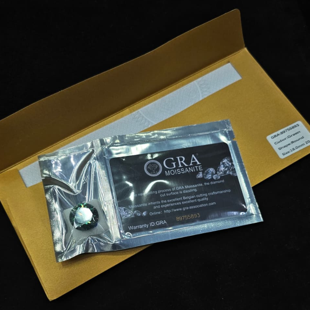 Two stunning Green Moissanite Diamonds showcasing exceptional brilliance and sparkle.