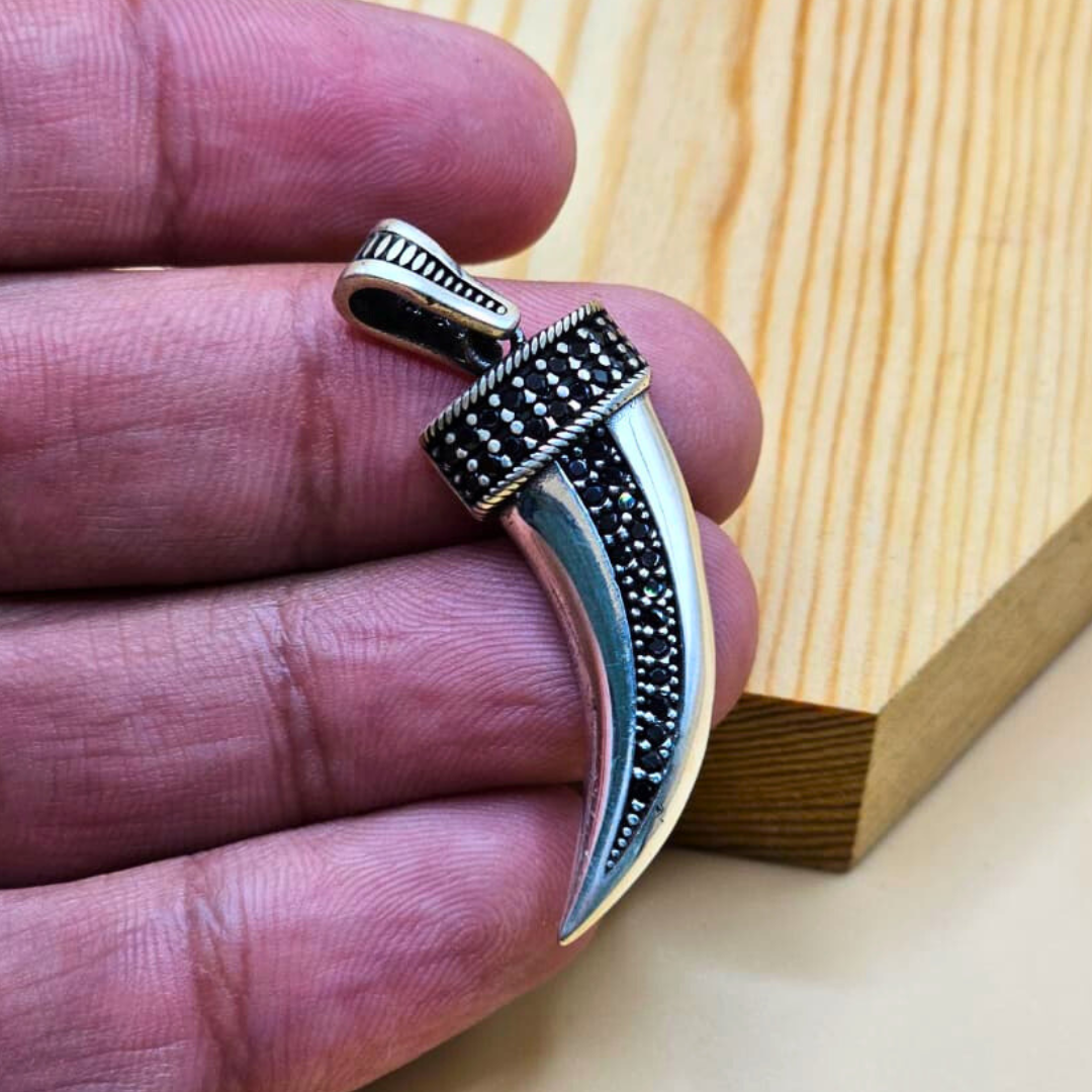 925 Sterling Silver Turkish Pendant for Gents with Black Zircon Stones