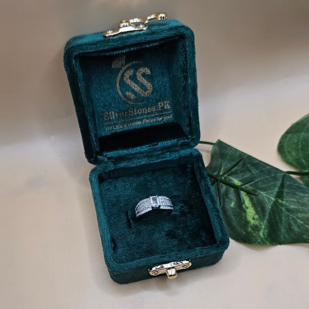 Italian Silver Adjustable Ring – 925 Sterling Silver with White Zircons