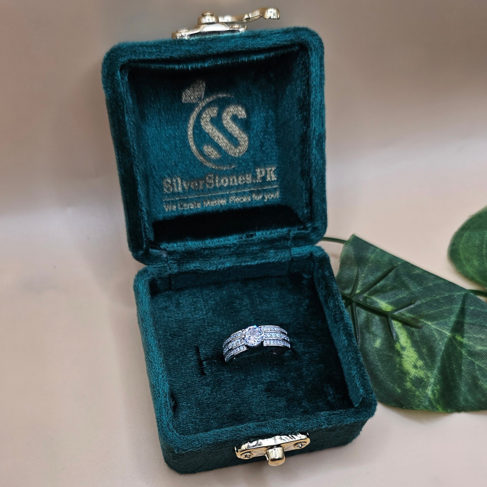 Italian Silver Adjustable Ring – 925 Sterling Silver with White Zircons