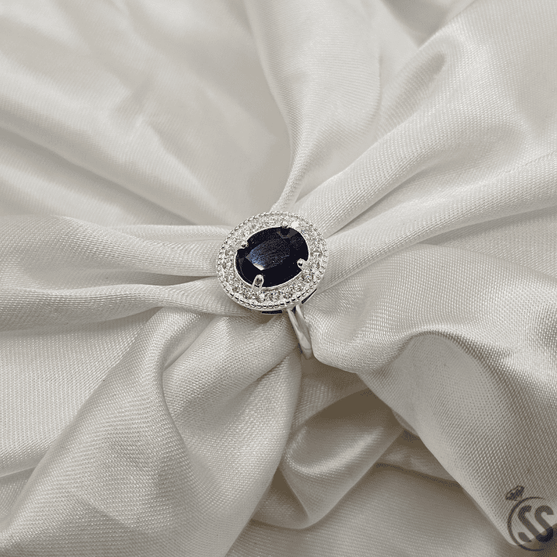 Real Blue Sapphire Stone 925 Italian Silver Ring for Ladies