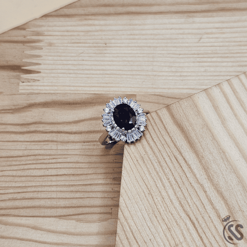 Real Blue Sapphire Stone 925 Italian Silver Ring for Ladies