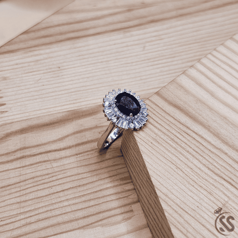 Real Blue Sapphire Stone 925 Italian Silver Ring for Ladies