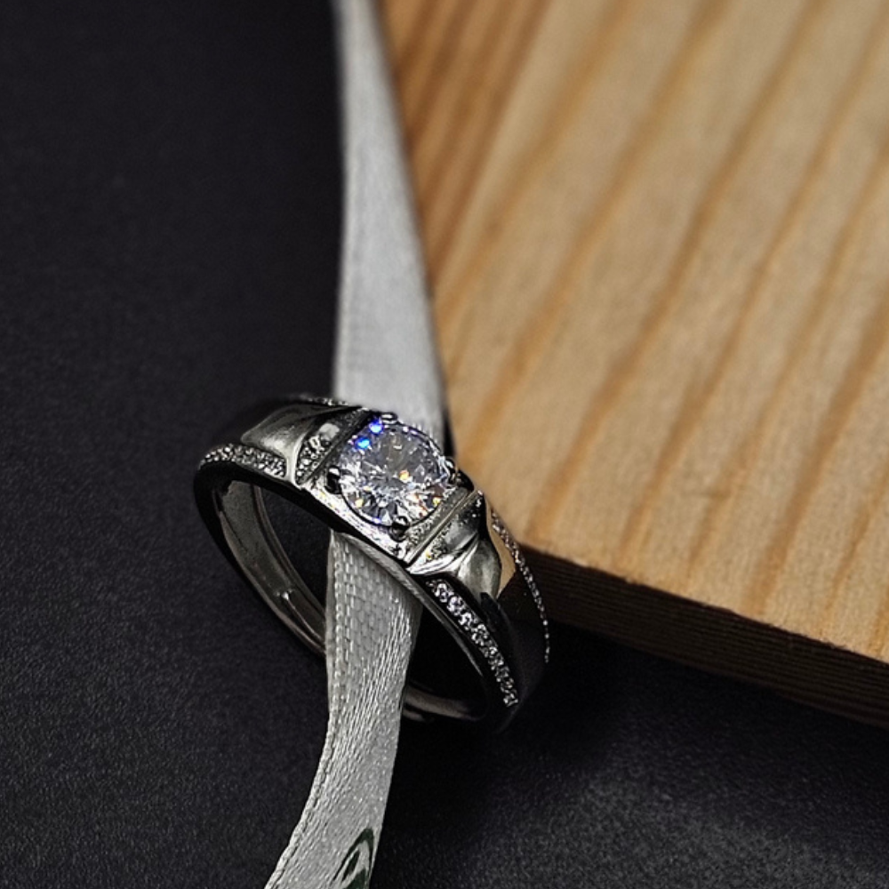 Moissanite Diamond Gents italian silver Ring