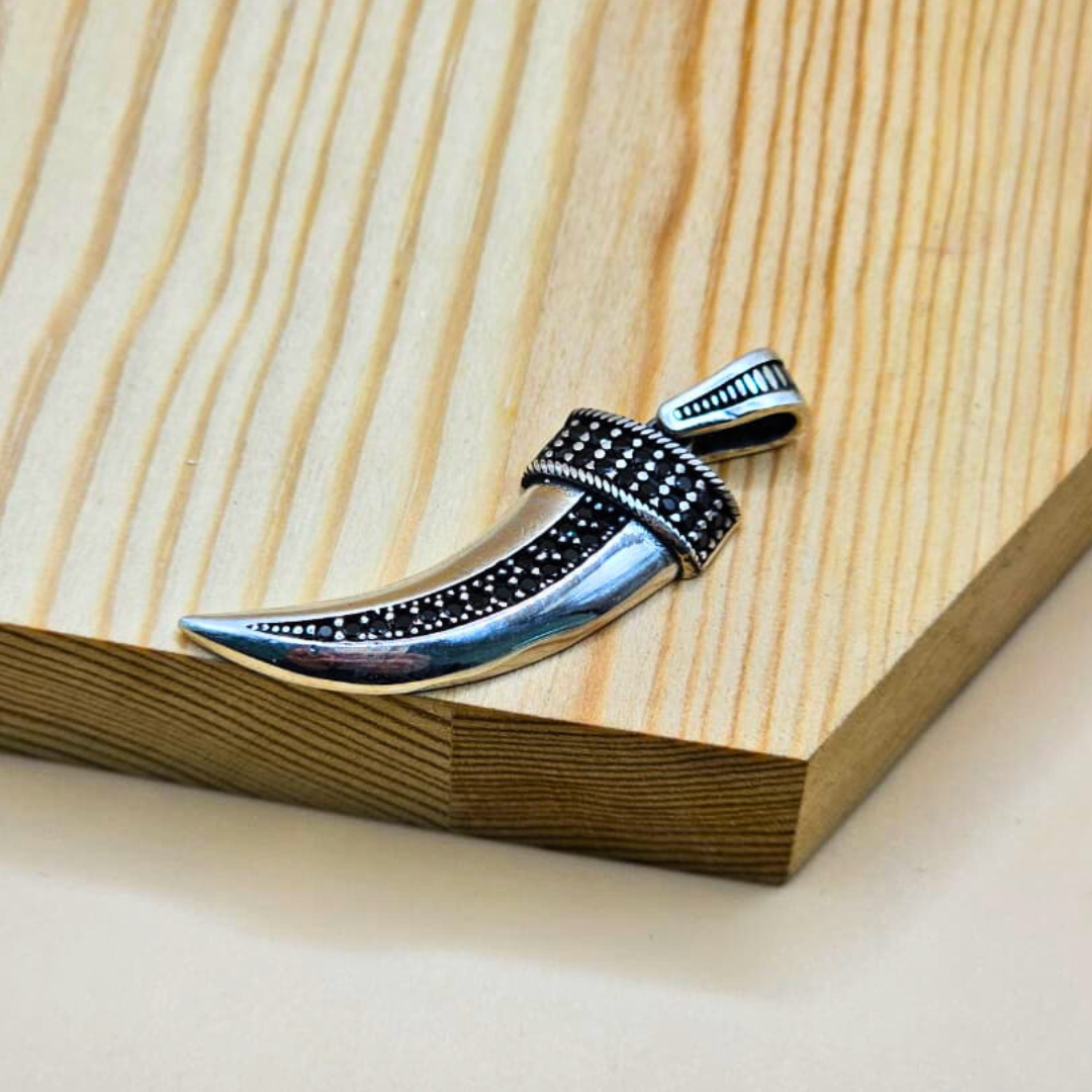925 Sterling Silver Turkish Pendant for Gents with Black Zircon Stones