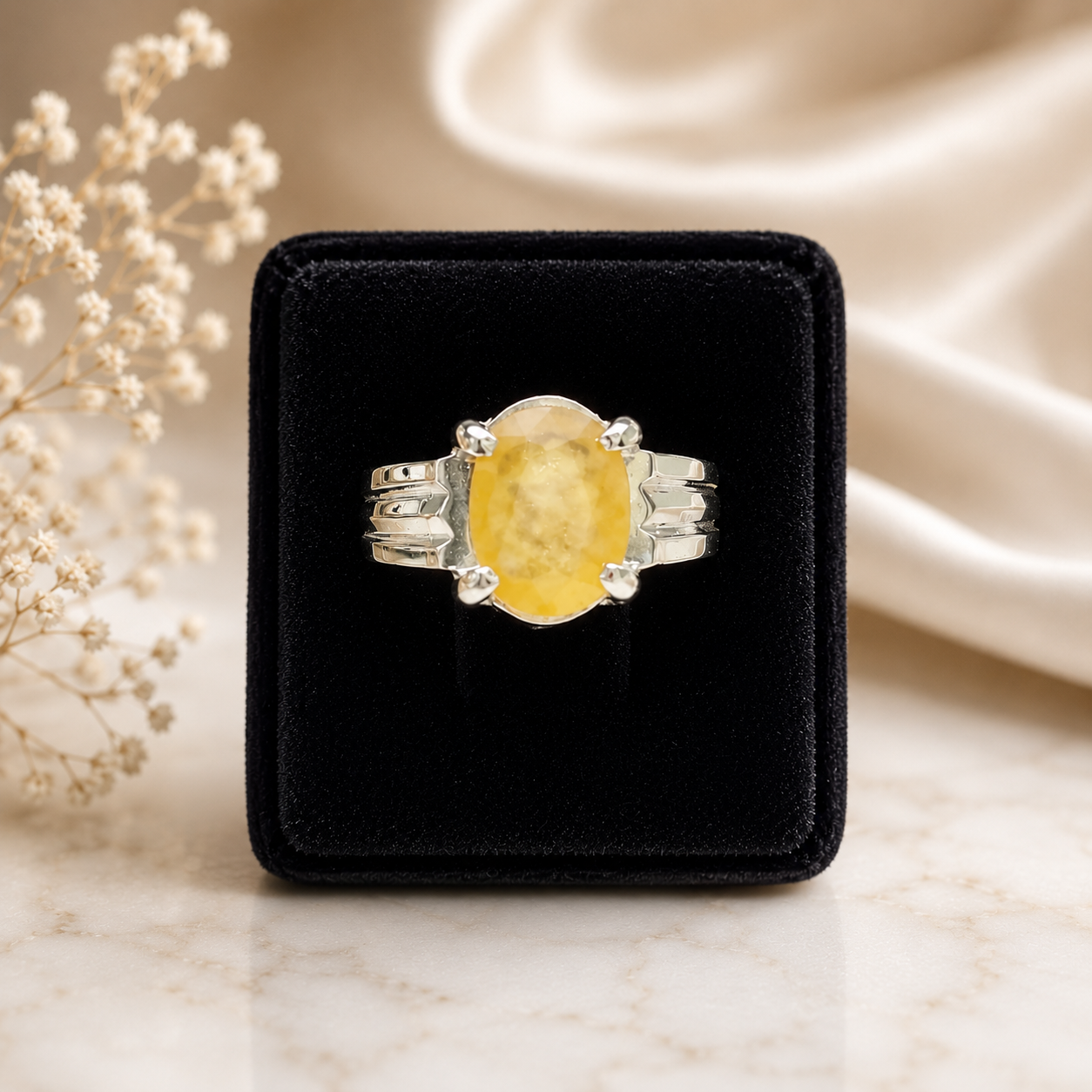 Yellow Sapphire (Pukhraj) African 7 Carat Silver Ring for Men