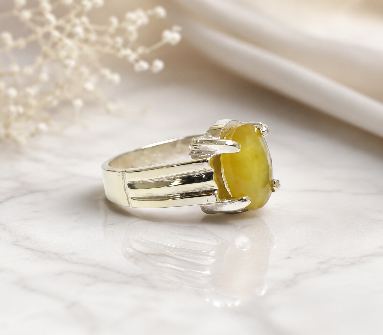 Yellow Sapphire (Pukhraj) African 7 Carat Silver Ring for Men - Pakistan