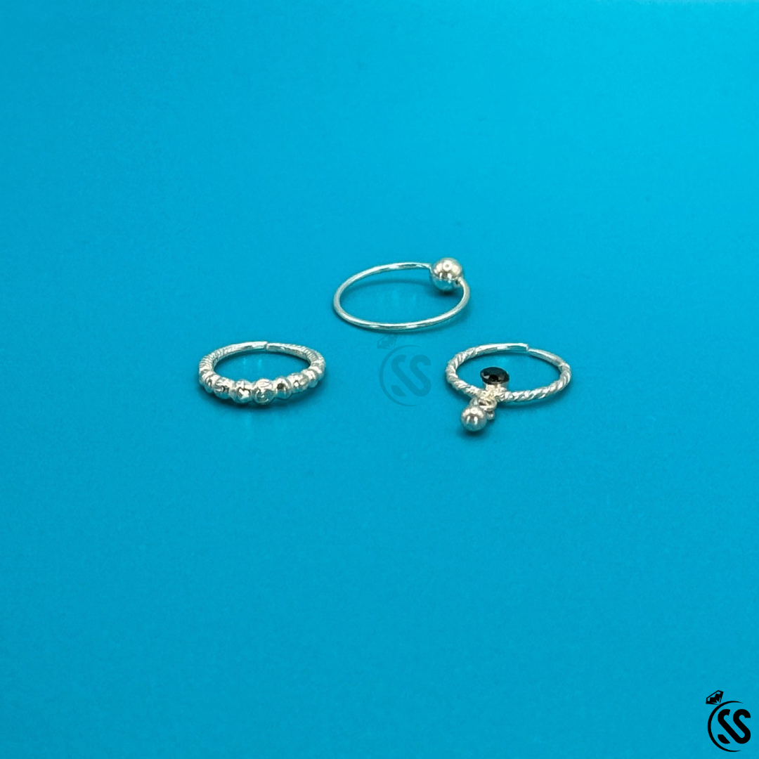 Pack of 3 Silver Nose Rings