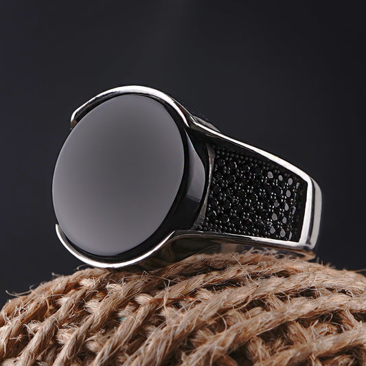 925 Sterling Silver Turkish Ring for Gents with Black Stones - Stylish and Sophisticated Jewelry Accessory