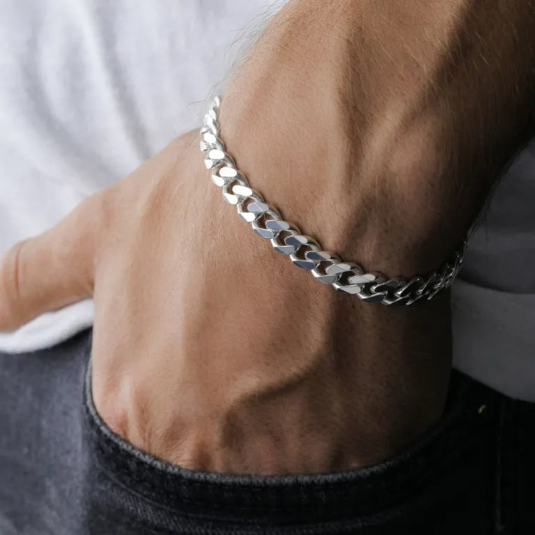 10mm Cuban 925 Italian Silver Bracelet - Statement Piece of Elegant Jewelry