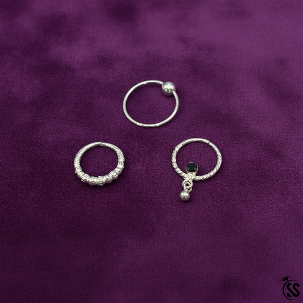 Pack of 3 Silver Nose Rings