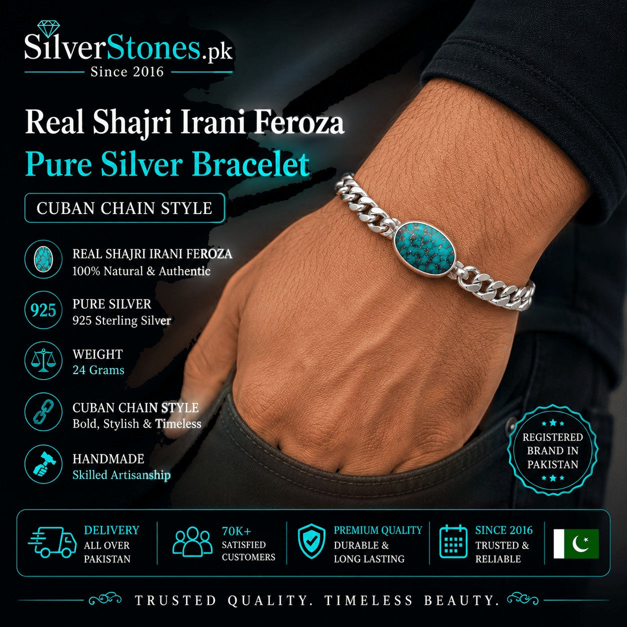 Real Shajri Feroza Chandi Bracelet