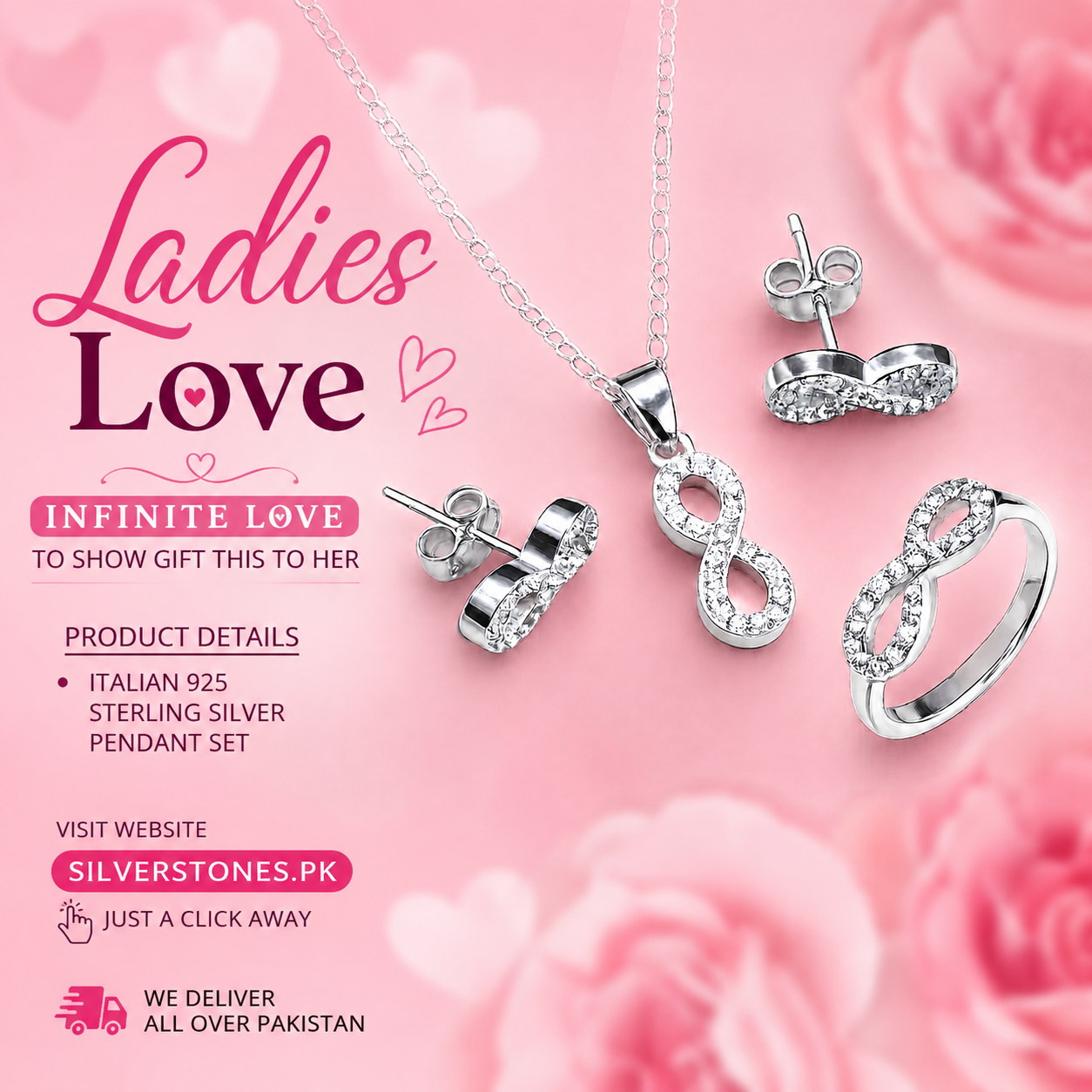 infinite shape italian silver pendant set in Pakistan
