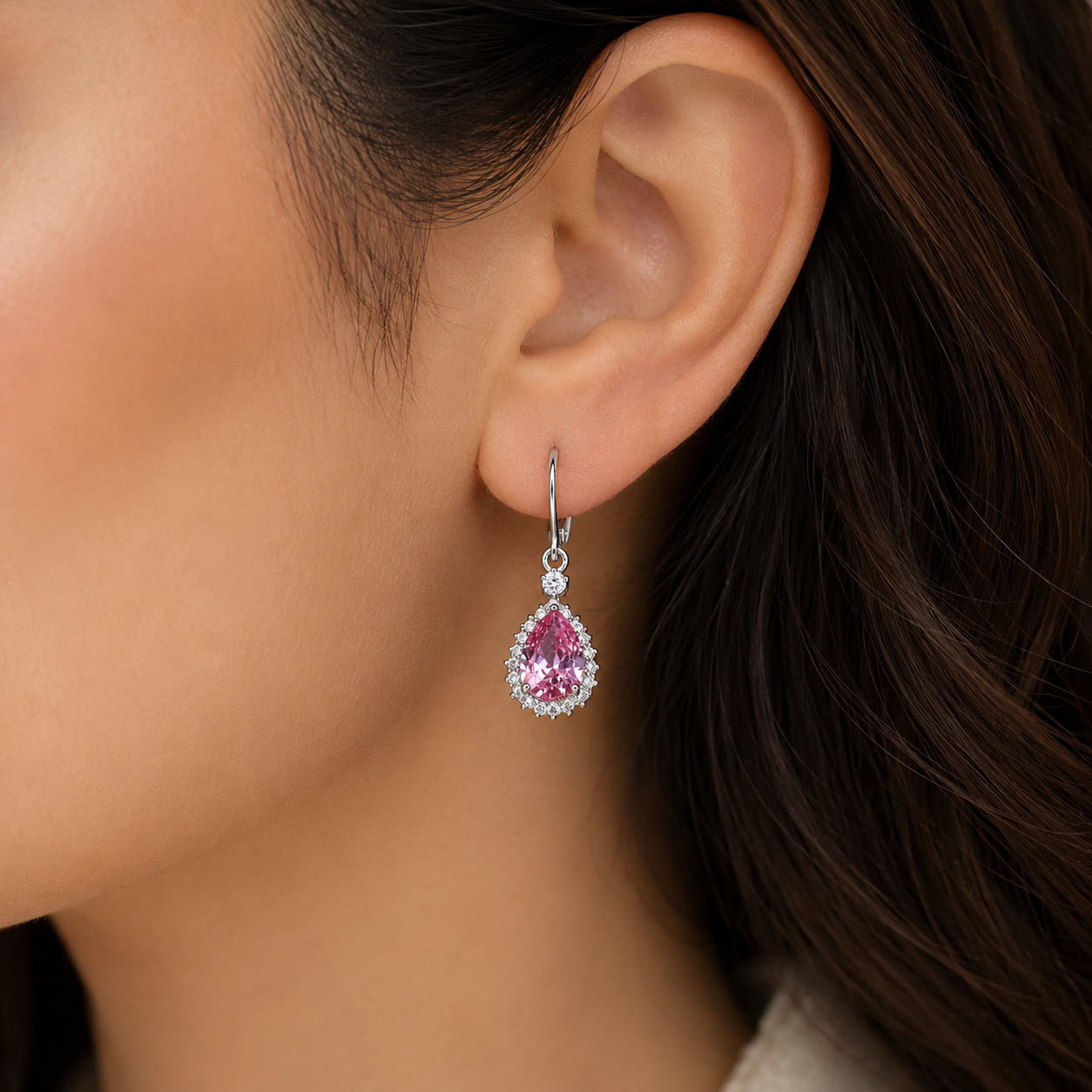 925 Italian Sterling Silver Drop Earrings — Black, Pink & Purple Zircon | Made in Italy