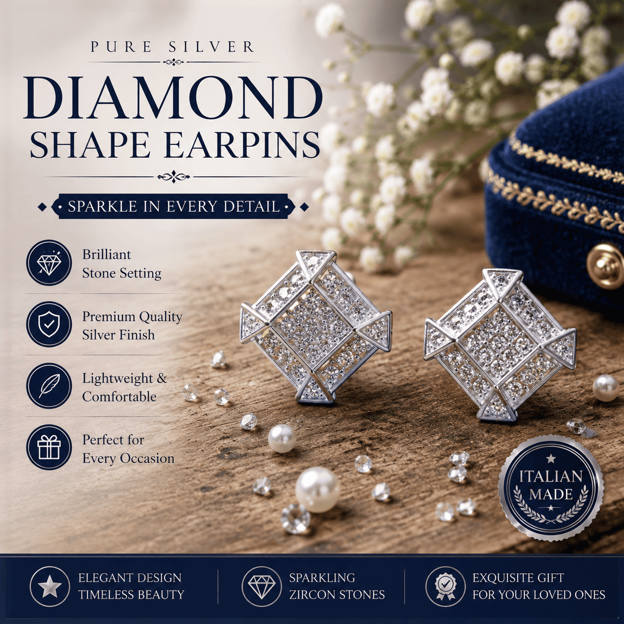 925 Italian Sterling Silver Earpins