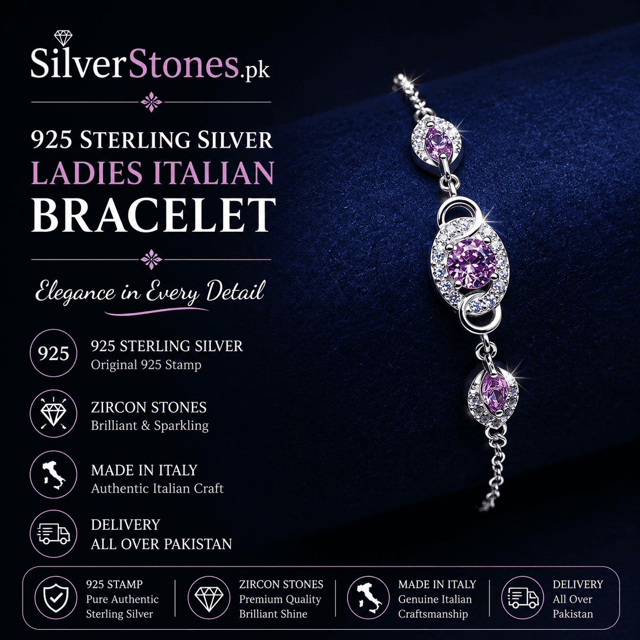 italian 925 sterling silver ladies bracelet