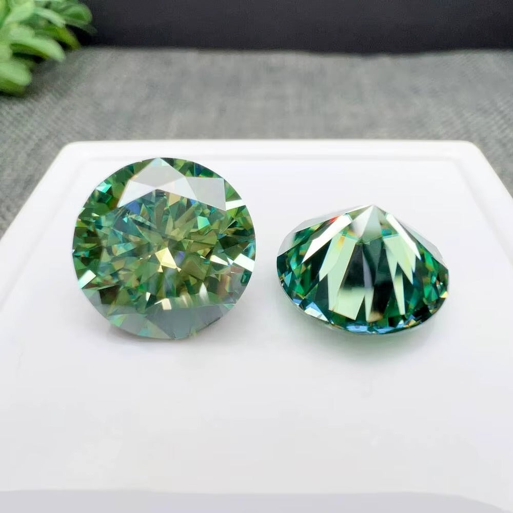 Two stunning Green Moissanite Diamonds showcasing exceptional brilliance and sparkle.