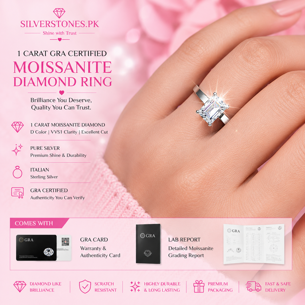 moissanite diamond silver rings for ladies in Pakistan
