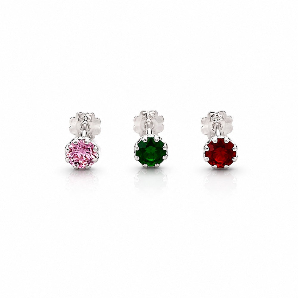 Pack of 3 Pure Silver Nose Rings | 4mm Zircon Stone | Green, Pink & Red