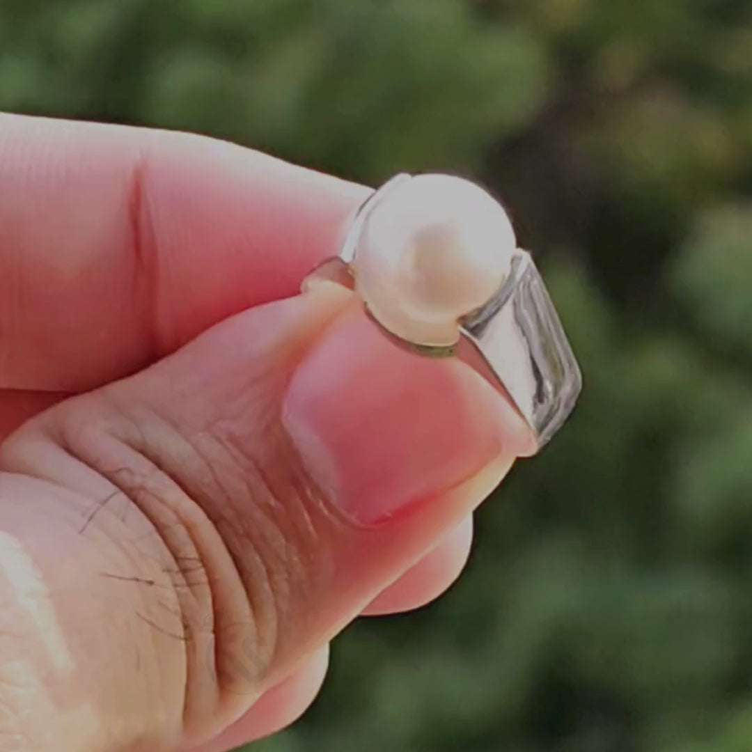 Real Pearl Stone Silver Ring