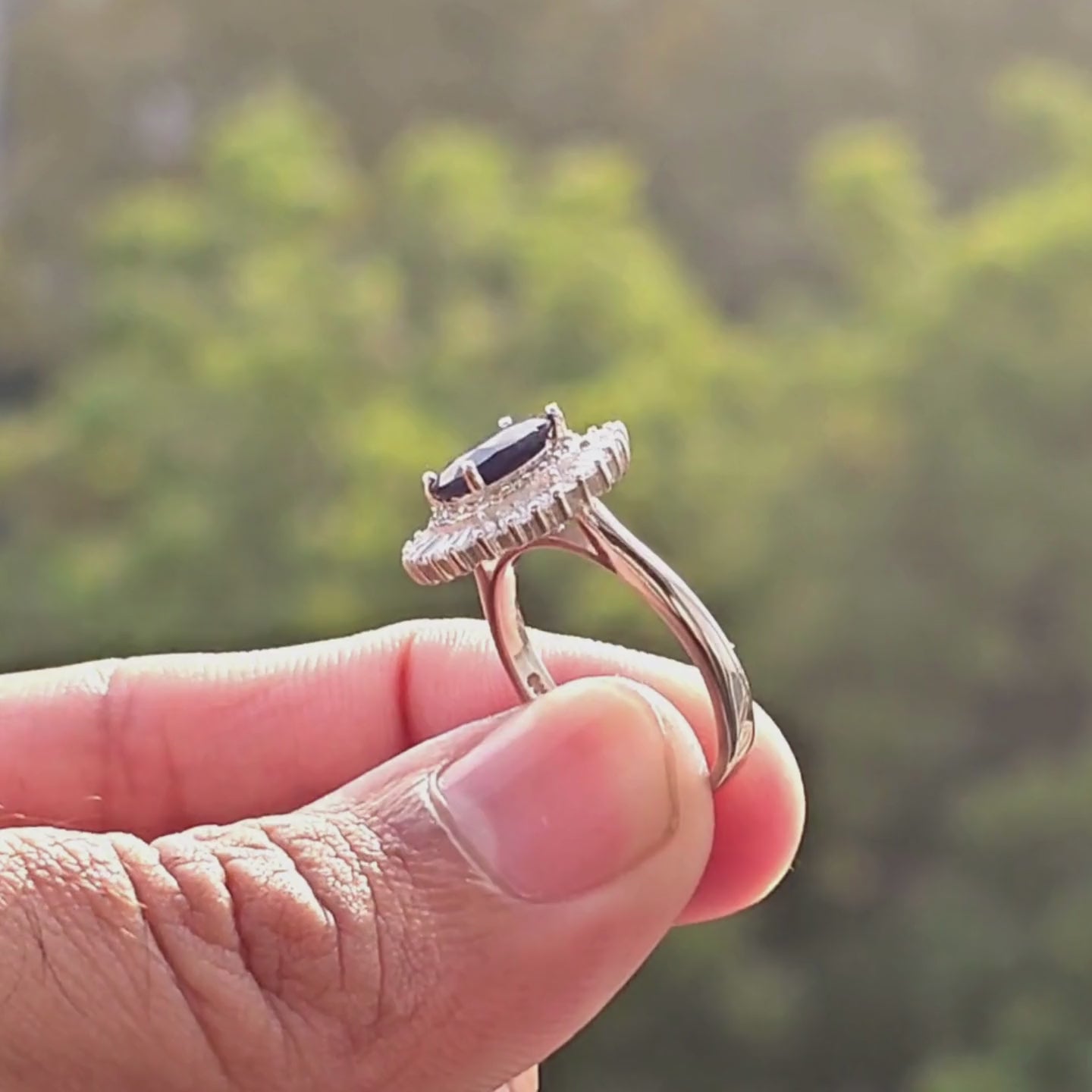 Real Blue Sapphire Stone 925 Italian Silver Ring for Ladies