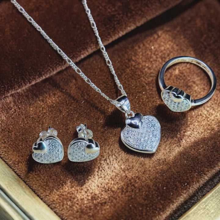925 Italian silver heart zircon set flat lay ring earrings pendant chain women Pakistan
