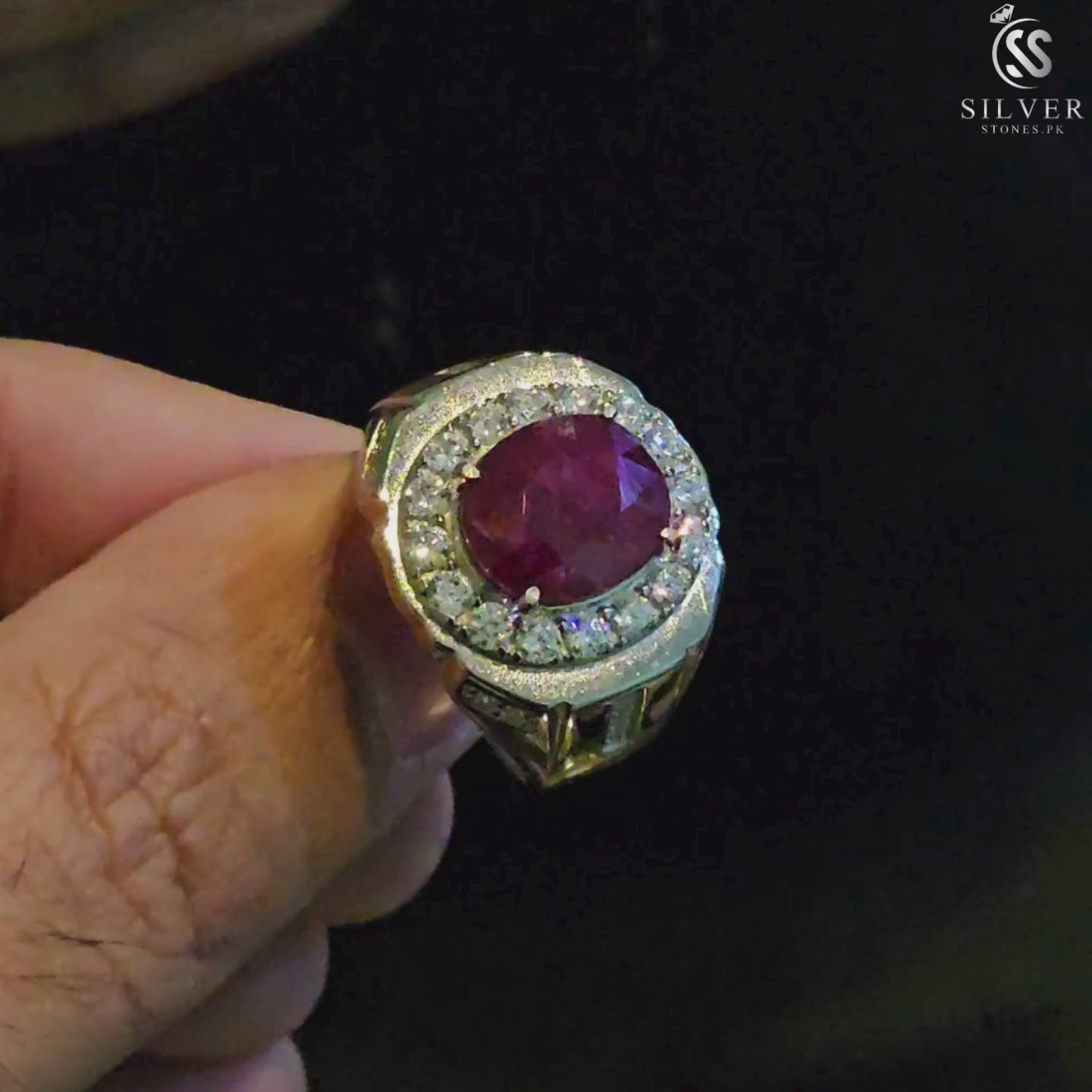 Real Ruby Stone Italian Silver Ring for Men