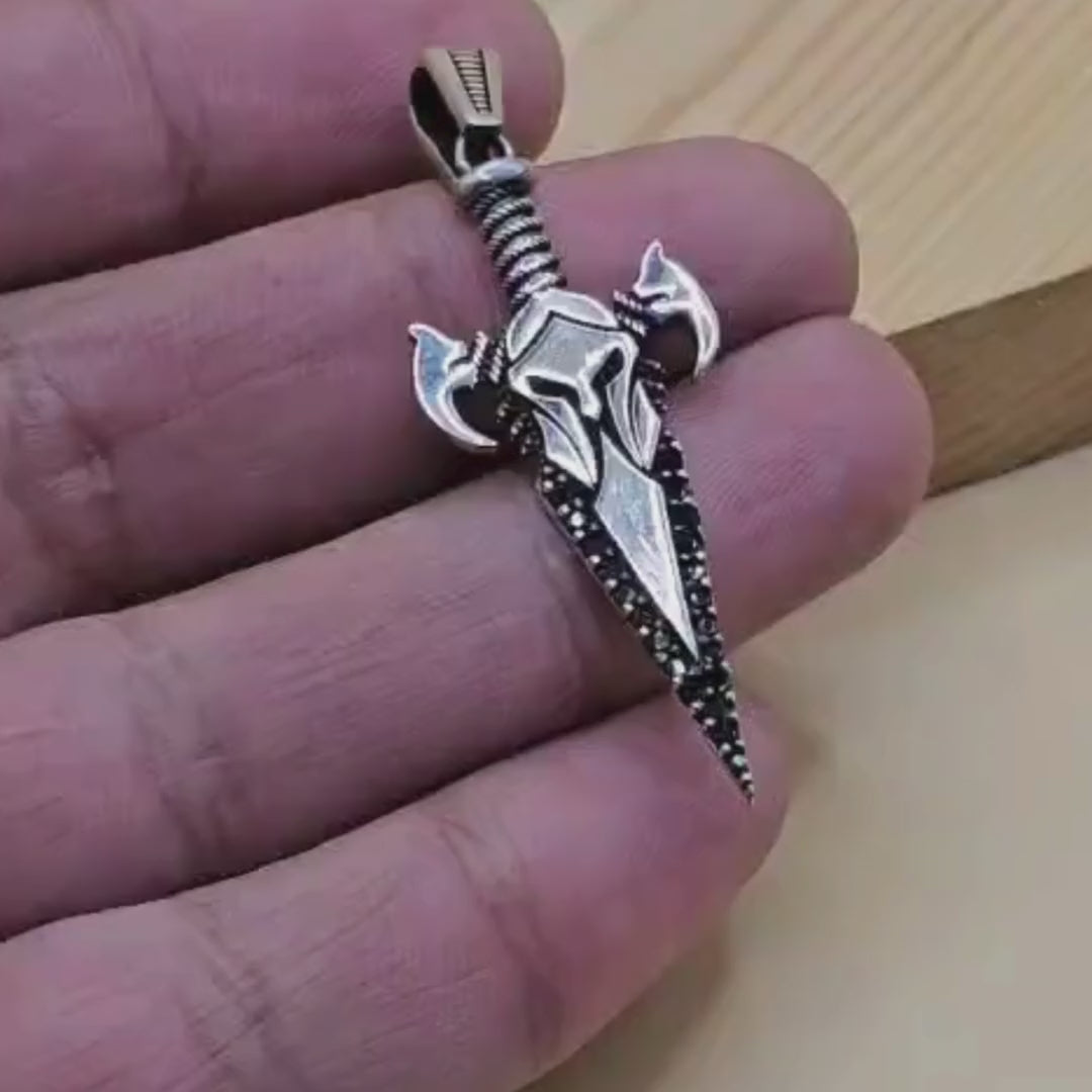 925 Sterling Silver Turkish Pendant for Gents with Black Zircon Stones