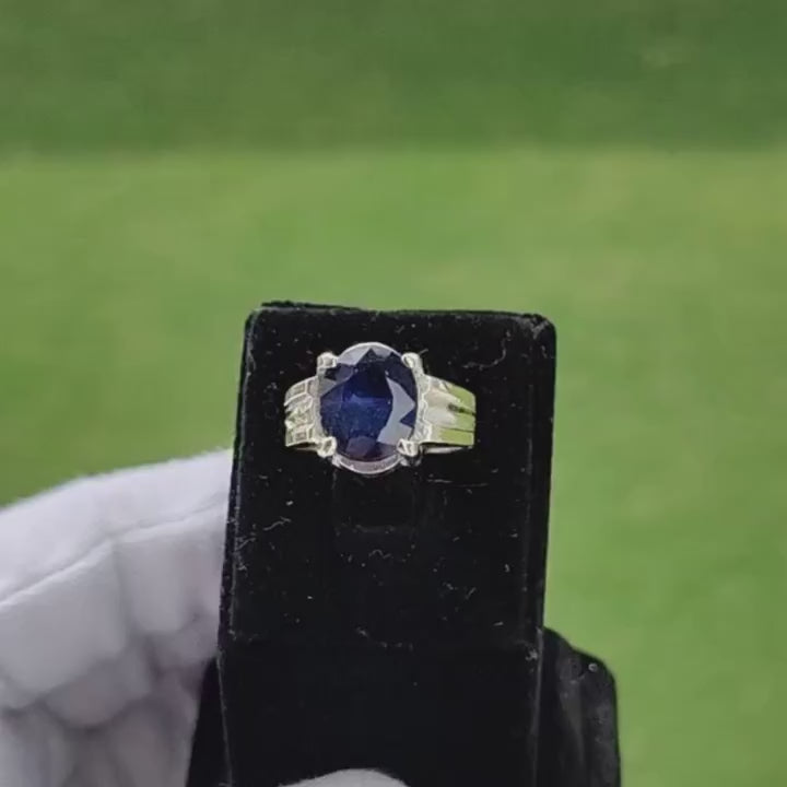 Real Blue Sapphire (Neelam) Silver Ring