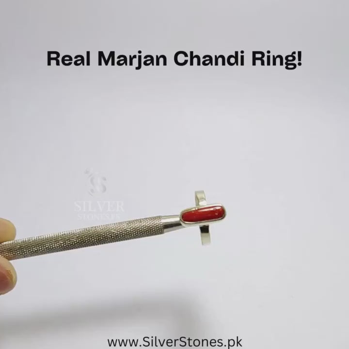 Real Red Coral (Marjan) Silver Ring