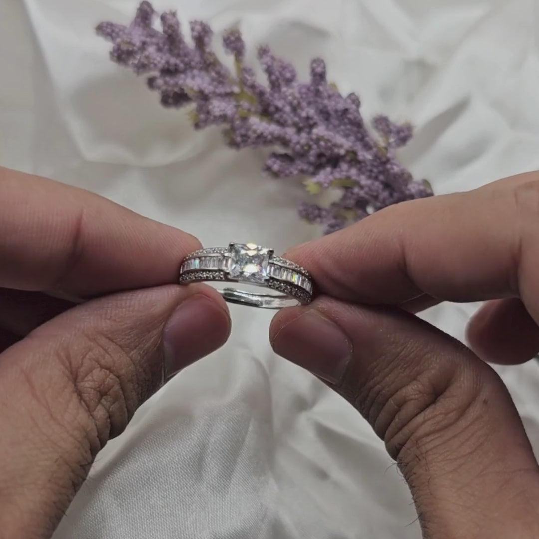 Italian Silver Adjustable Ring – 925 Sterling Silver with White Zircons
