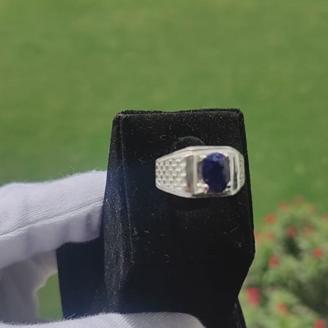 Real Blue Sapphire (Neelam) Silver Ring