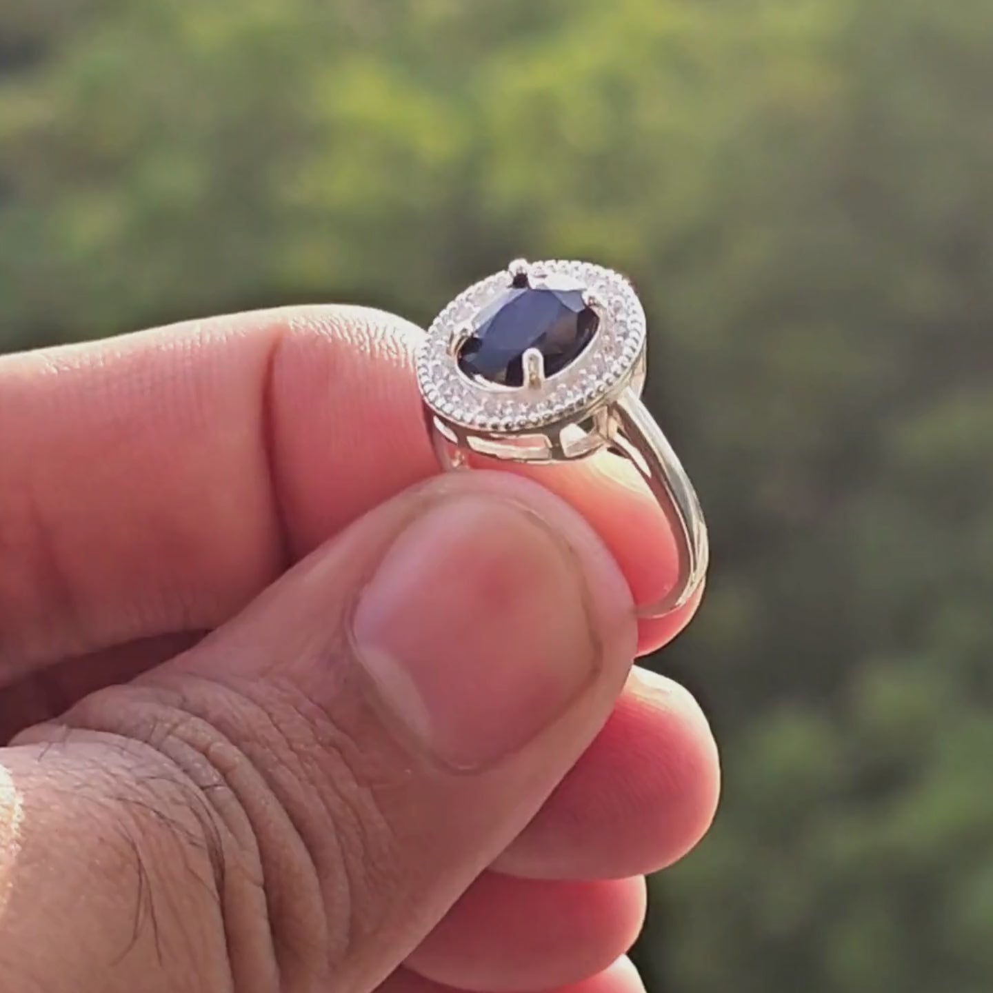 Real Blue Sapphire Stone 925 Italian Silver Ring for Ladies