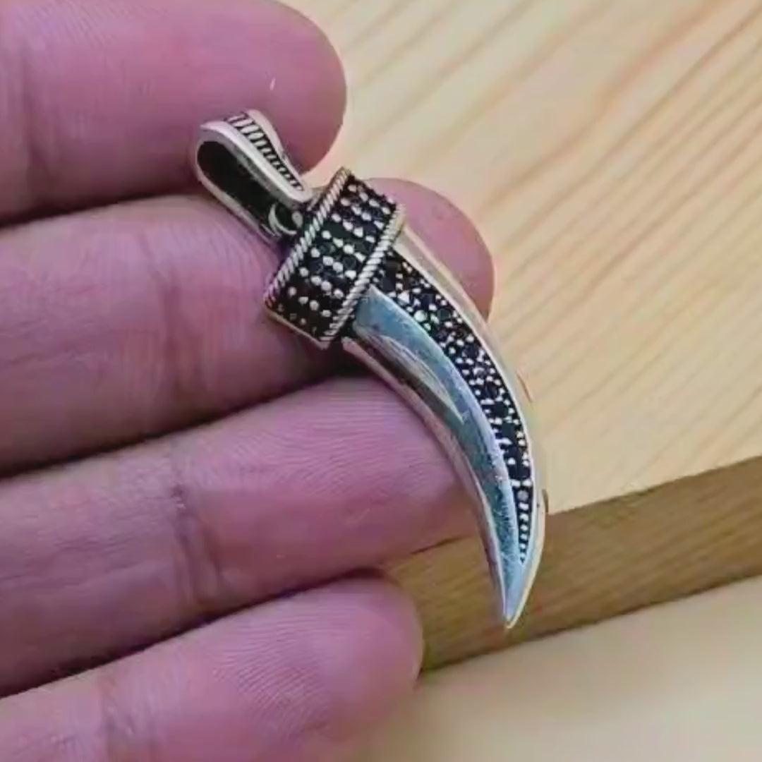 925 Sterling Silver Turkish Pendant for Gents with Black Zircon Stones