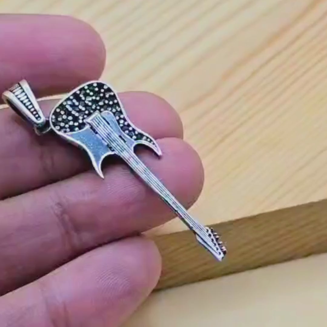 925 Sterling Silver Turkish Pendant for Gents with Black Zircon Stones