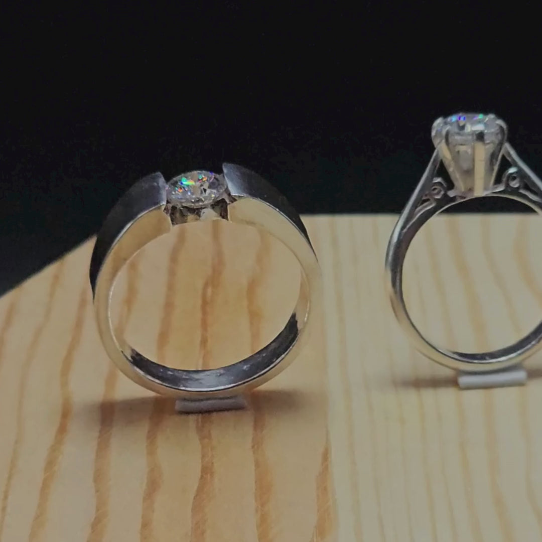Silver Couple Rings with Moissanite Diamonds
