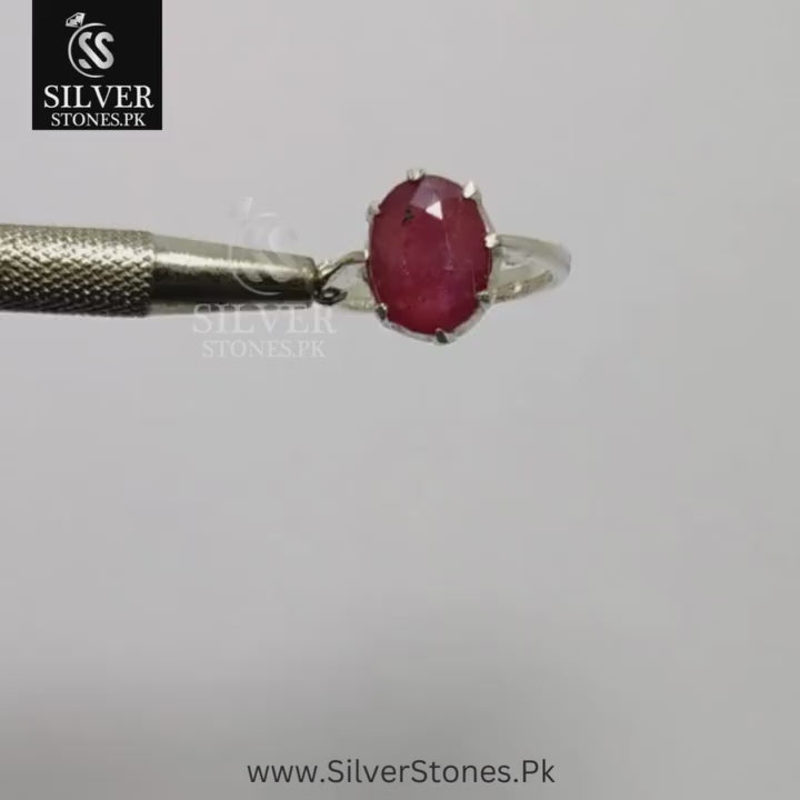 Ladies Real Ruby Silver Ring