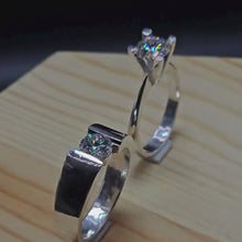 Silver Couple Rings with Moissanite Diamonds