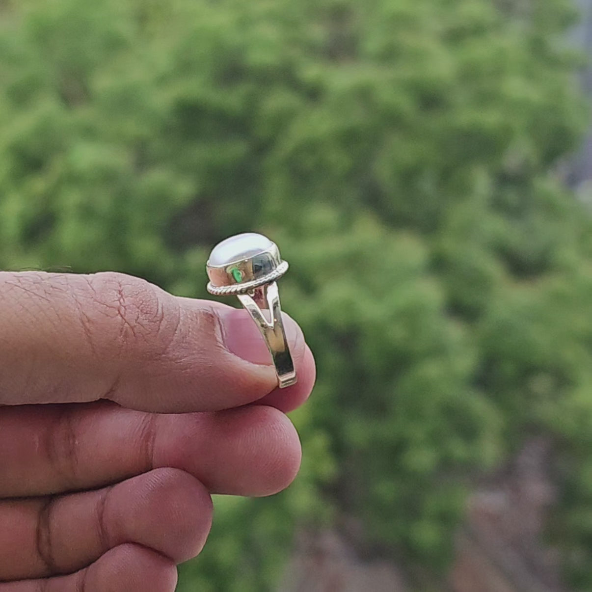 Real Pearl Stone Silver Ladies Ring