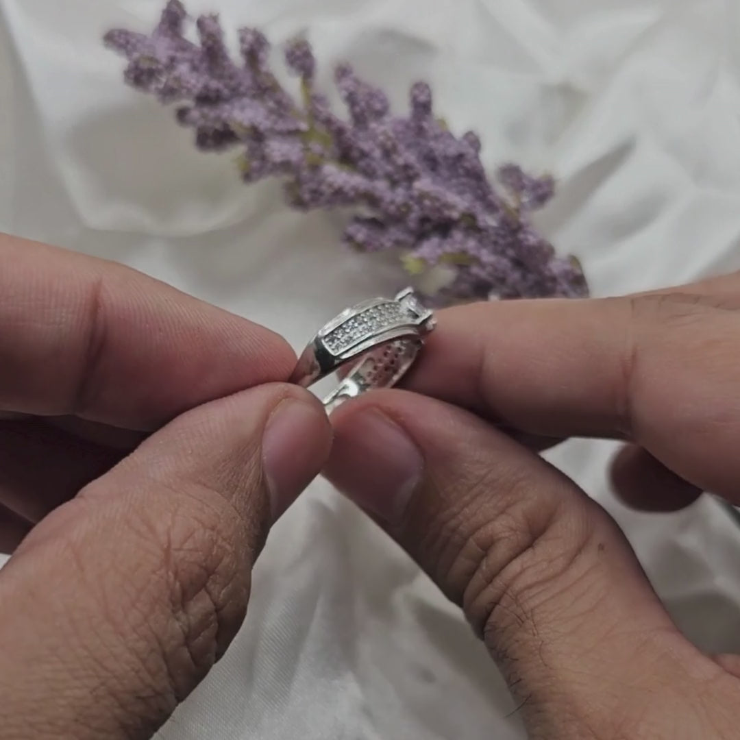 Italian Silver Adjustable Ring – 925 Sterling Silver with White Zircons