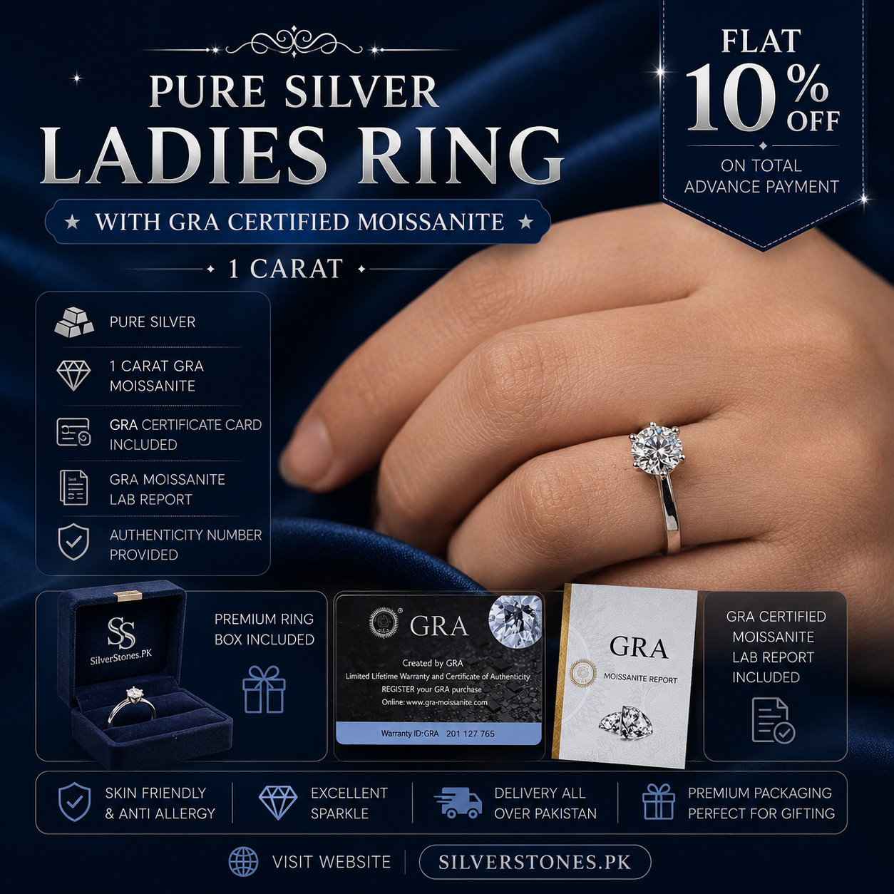 Ladies 1 Carat Moissanite Diamond Ring in Silver