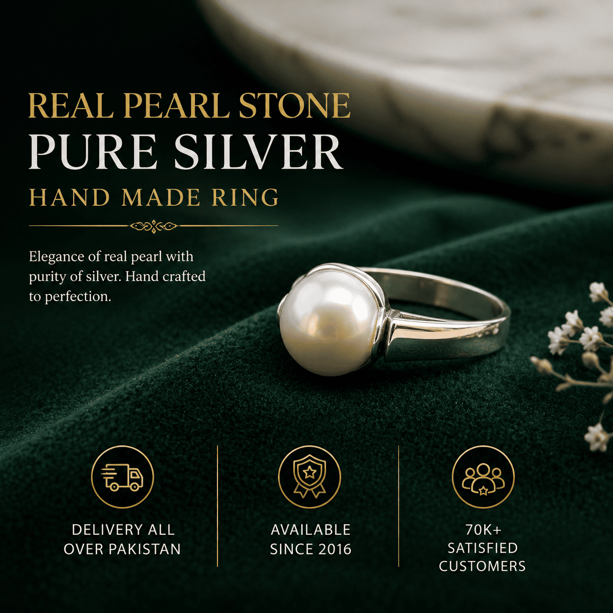 real pearl silver rings - online in Pakistan